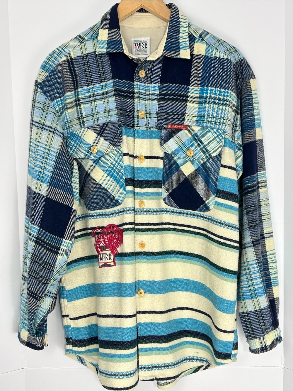Vintage 90s Think Pink Double Warm Flannel Shirt Wool Blend M